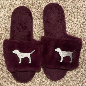 PINK Victoria's Secret Burgundy Plush Slippers